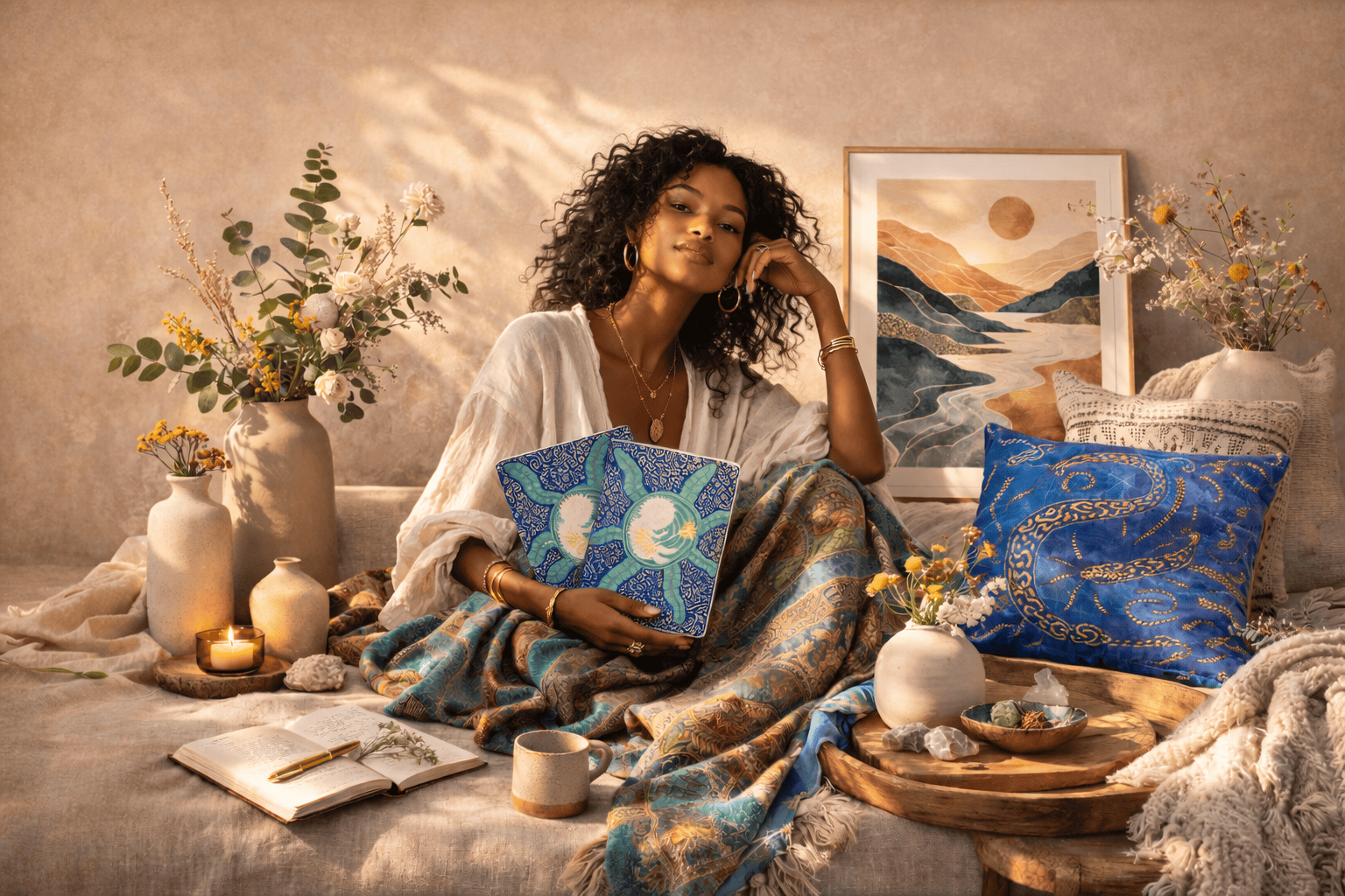 Original art journals, throw blankets, pillows, art prints, and home decor by VESSELA LUMINA